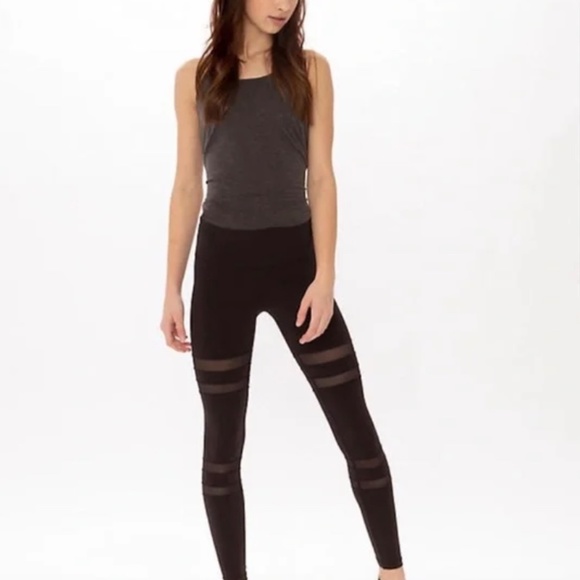 Ivivva By Lululemon Rhythmic Tight Se Mesh Stripe Leggings Size 12 Black Dance - Picture 1 of 10